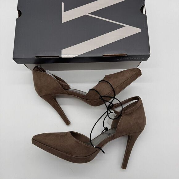 Worthington Marview Porchini Stiletto Heel 9.5 Brown Ankle Strap Pointed Toe - Picture 5 of 9